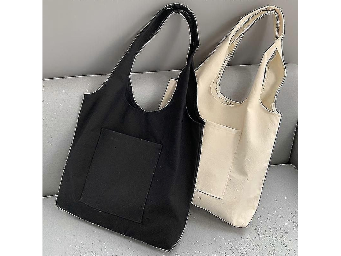 Bolsa de Ombro Feminina em Lona Branca, Reutilizável, Dobrável, para Compras, Estilo Casual, Ecológica. GOKOCO