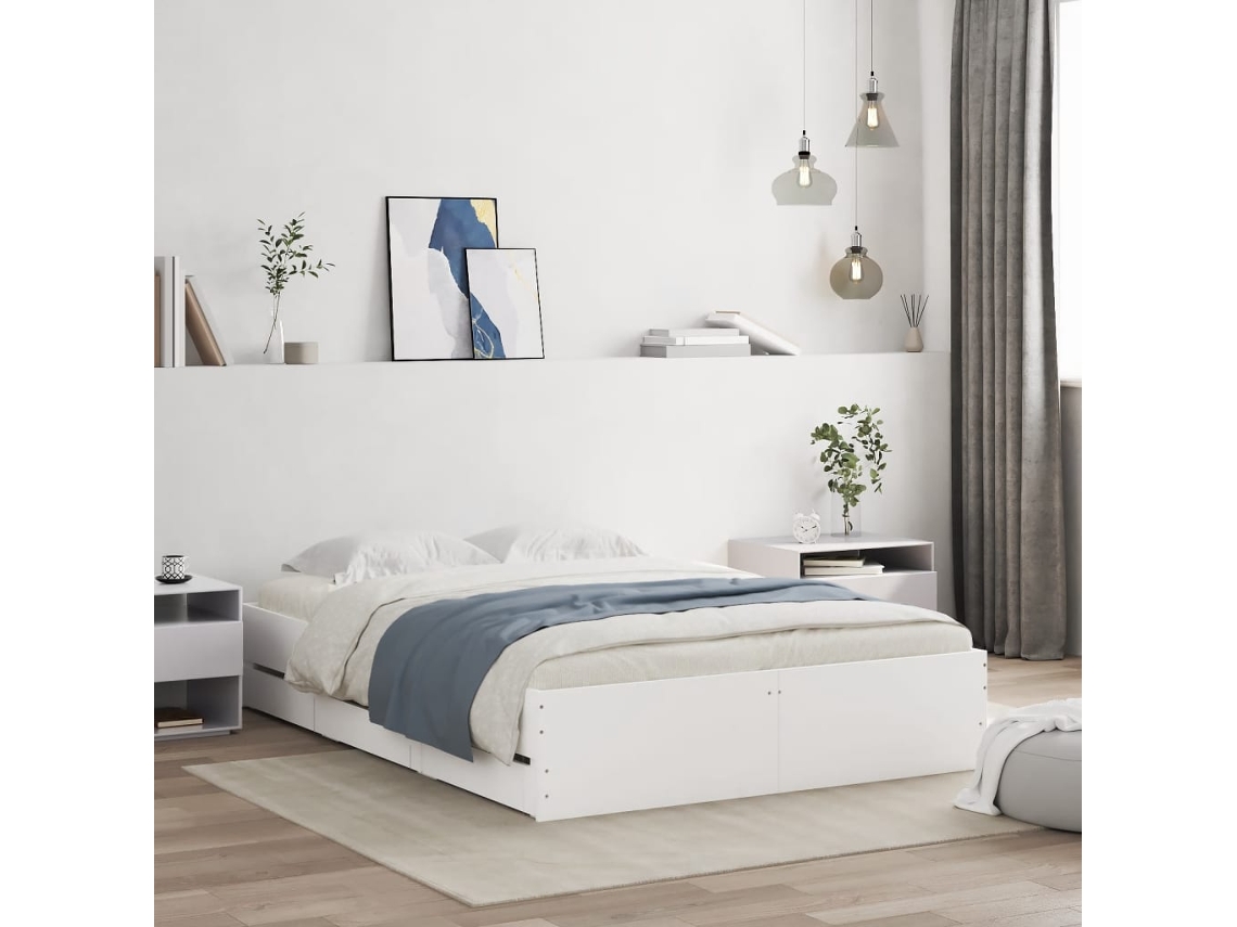 Vidaxl Estrutura De Cama C/ Gavetas 135x190cm Derivados Madeira Branco