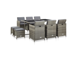 11 Pcs Conjunto Jantar Exterior C/ Almofadões Vime Pe Cinzento Dkd Home Decor
