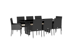 Conjunto de 9 Jantar para Jardim com Almofadões Vime Pe Preto MAISON EXCLUSIVE