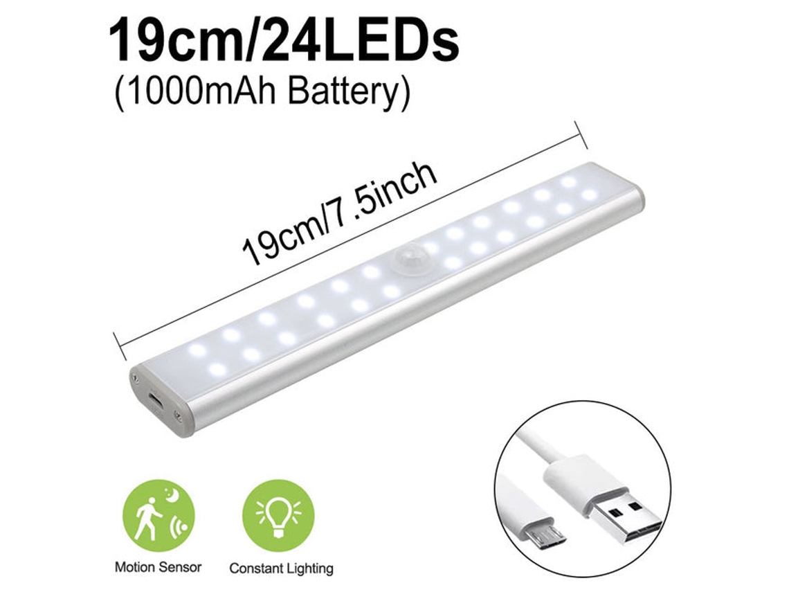 Lurelia, Luz Noturna Led, Interruptor, Sensor Pir, Recarregável Usb, Magnética, Regulável, Auto, Branco Quente, Armário, Guarda-roupa, Compacta