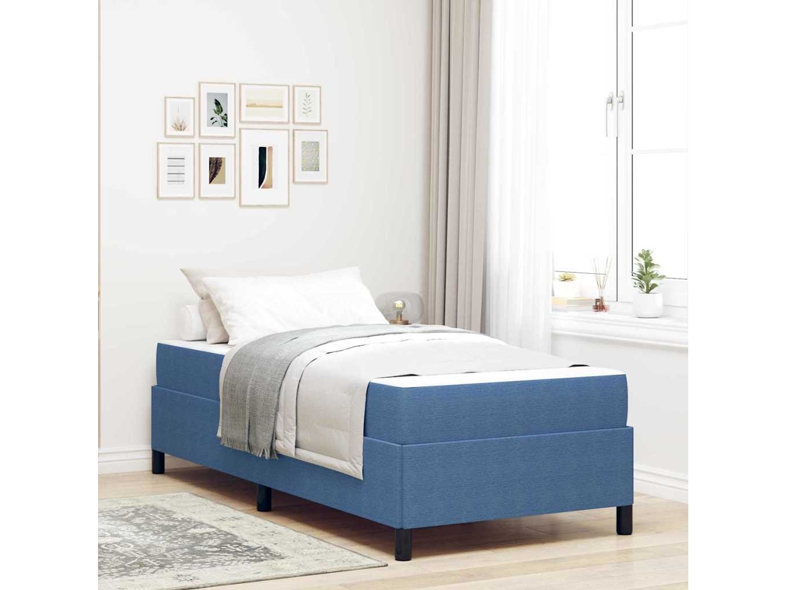 Vidaxl Estrutura Da Cama Com Colchão Azul 100 X 200 Cm Tecido