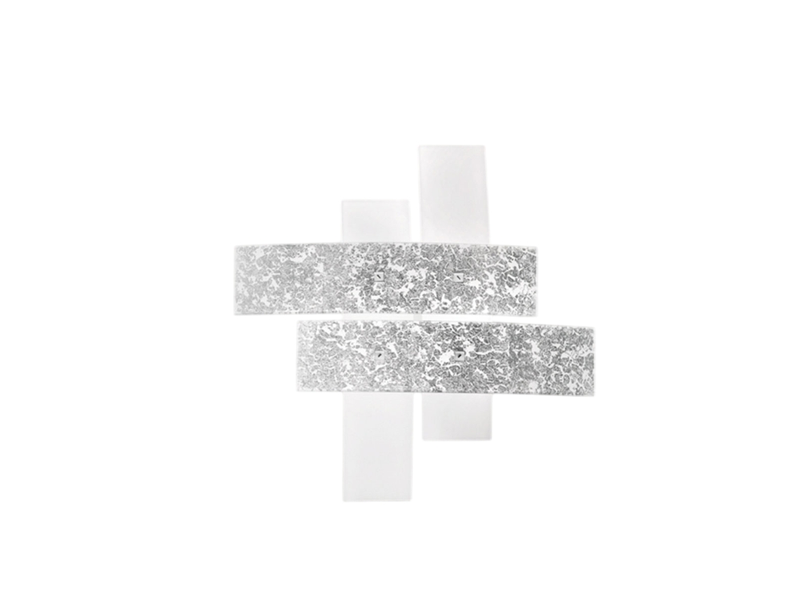 Plafon Grande Lara Em Vidro Branco Com Detalhes Em Folha Prateada 91x91cm, 4 Luzes E27, Ip20, Max 4x52w, Estilo Moderno, Lâmpadas Excluídas Gea Luce