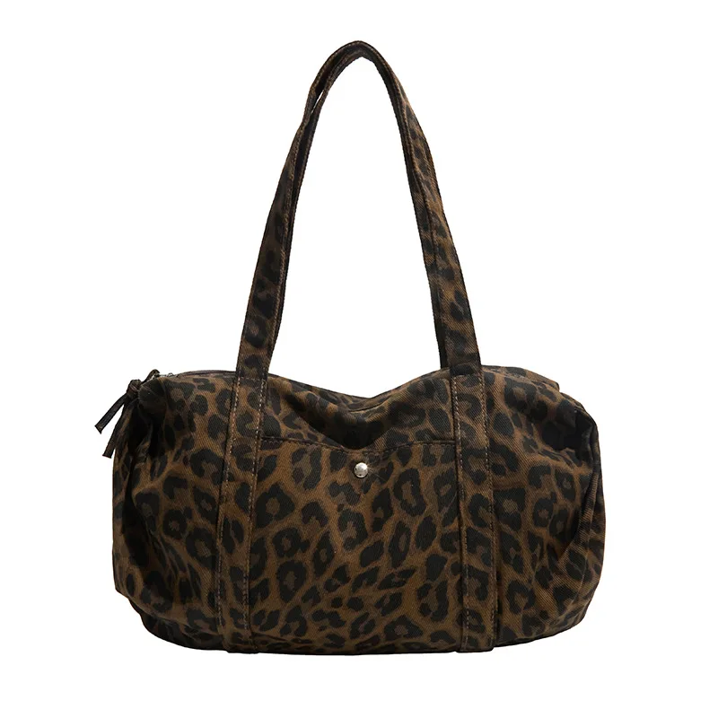 Bolsa De Ombro Feminina Vintage Em Lona Com Estampa De Leopardo (marrom), Bolsa Elegante E Espaçosa Para O Dia A Dia.