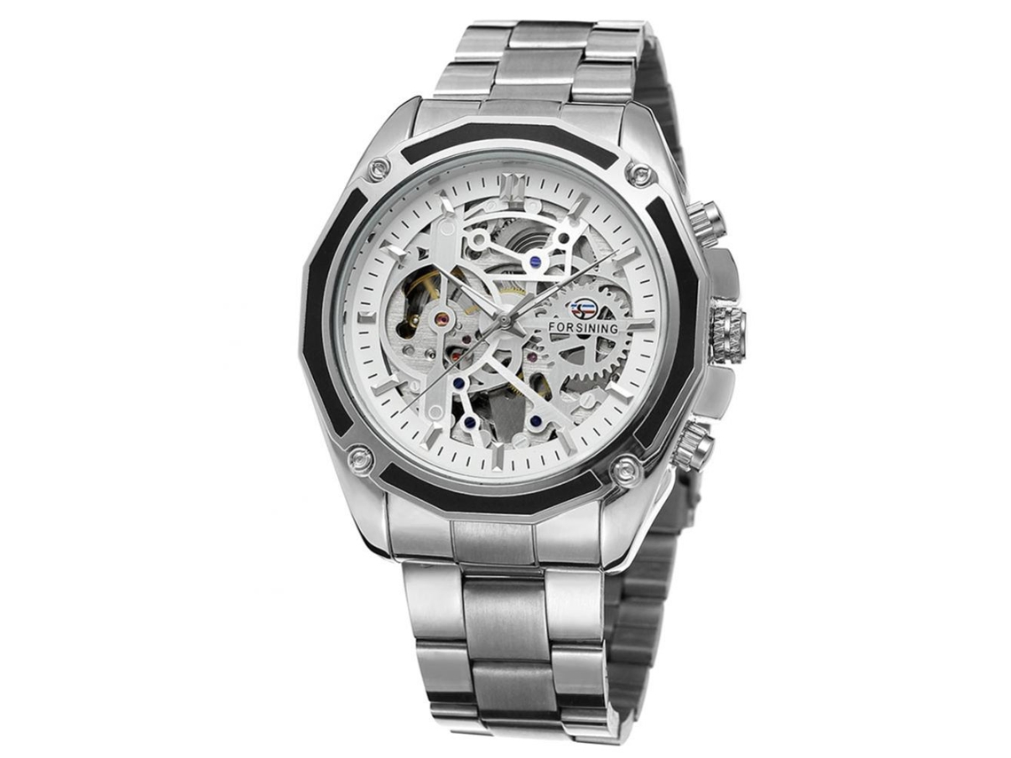 Reloj Automático Mécanico Hombre Forsining Analógico De Muñeca Blanco Plata