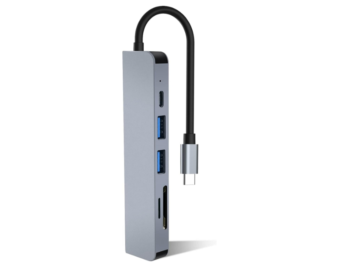 Usb C Hub 6 Em 1, Adaptador Usb C, Multiport Docking Station Para Macbook Pro Air, Usb C Hub Com 4k Hdmi, Usb 3.0, Sd/tf Card Reader Yizhood (cinza)