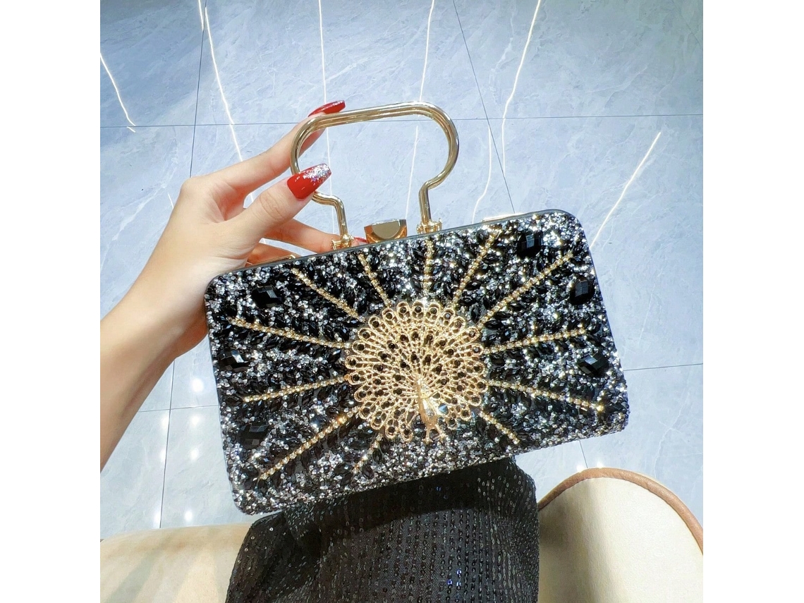 Bolsa de Festa Feminina com Estampa de Pavão e Flor AQUAFORGE