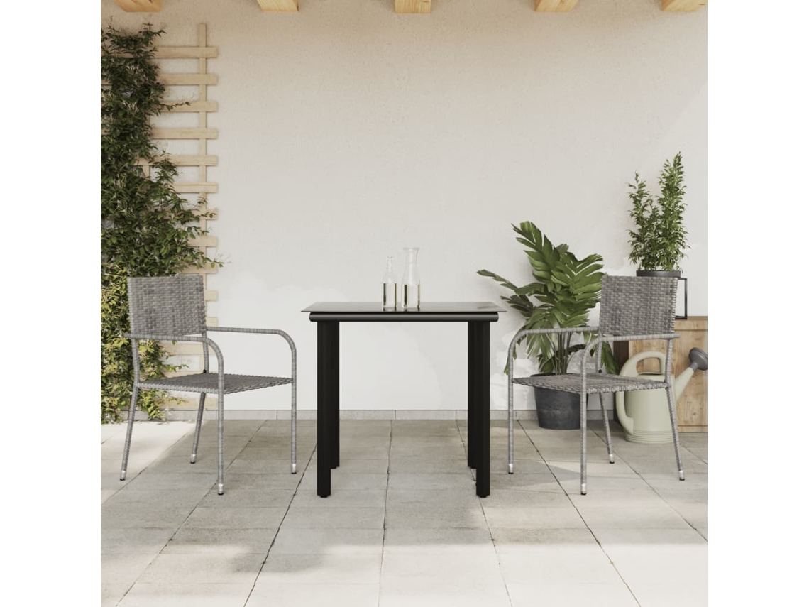 Conjunto 3 Pcs De Jantar Para Jardim Vime Pe E Aço Cinza/preto Dkd Home Decor