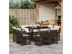 Vidaxl 9 Pcs Conjunto Jantar P/ Jardim C/ Almofadões Vime Pe Castanho