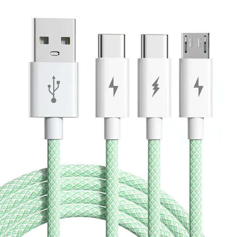 Cabo De Dados Trançado Macaron 3 Em 1 De 66 W Com Carregamento Super Rápido (verde, 1,2 M)