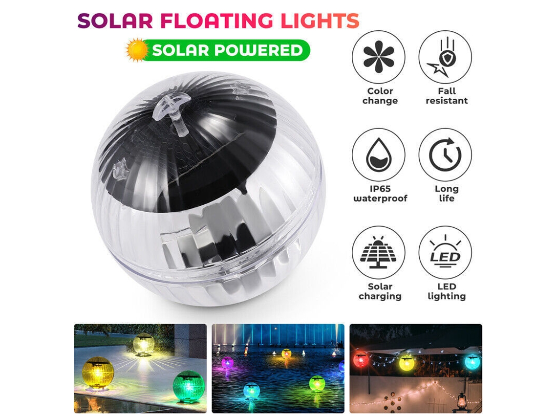 Luz Solar Esfera Cristal Rgb Flutuante Piscina Com Iluminação Externa E Sensor Luminosidade Automático