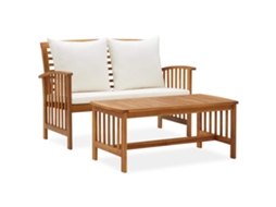Vidaxl 2 Pcs Conjunto Lounge De Jardim C/ Almofadões Acácia Maciça
