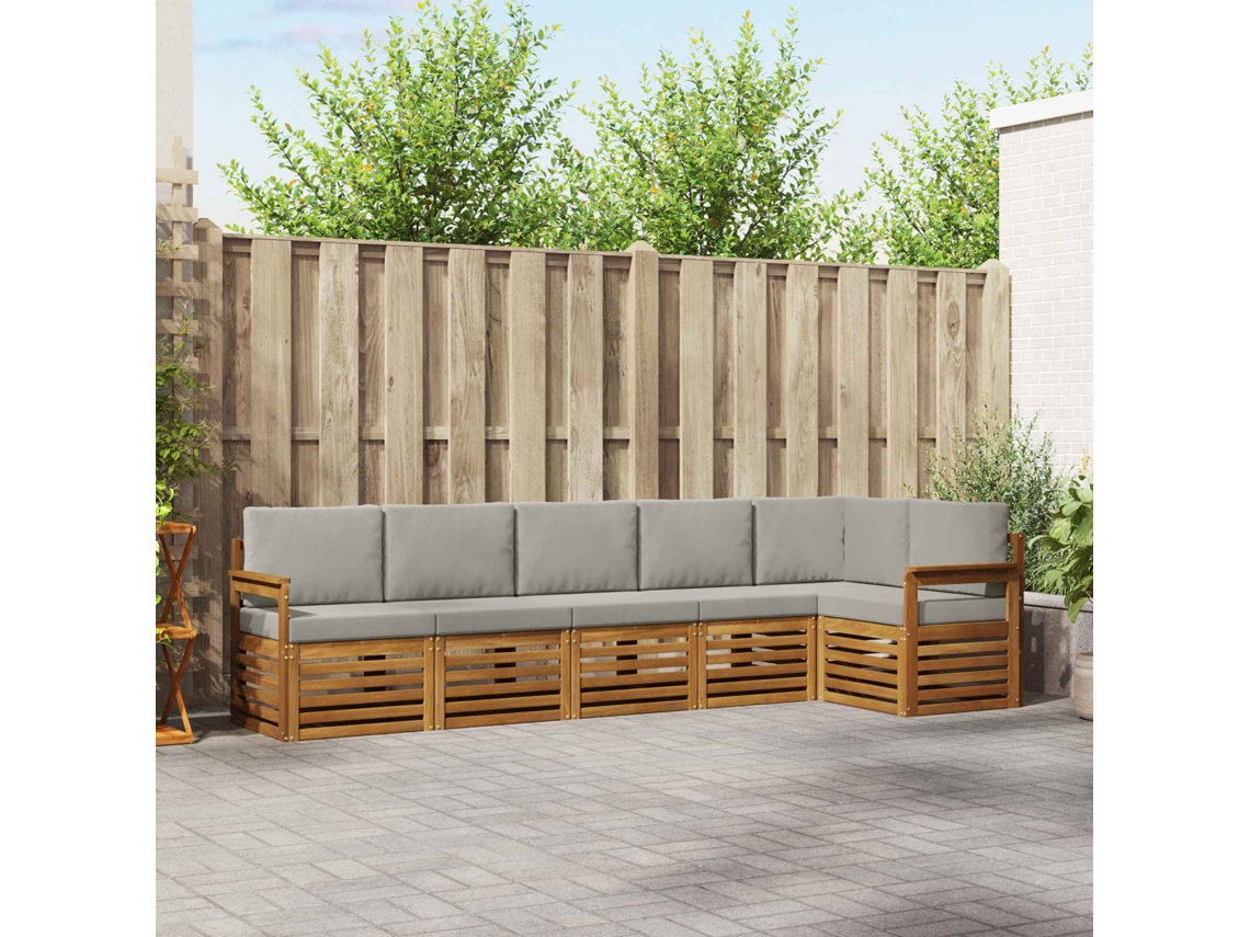 Vidaxl Conjunto De Sofá Sectional 6 Pcs Cinza Natural E Claro