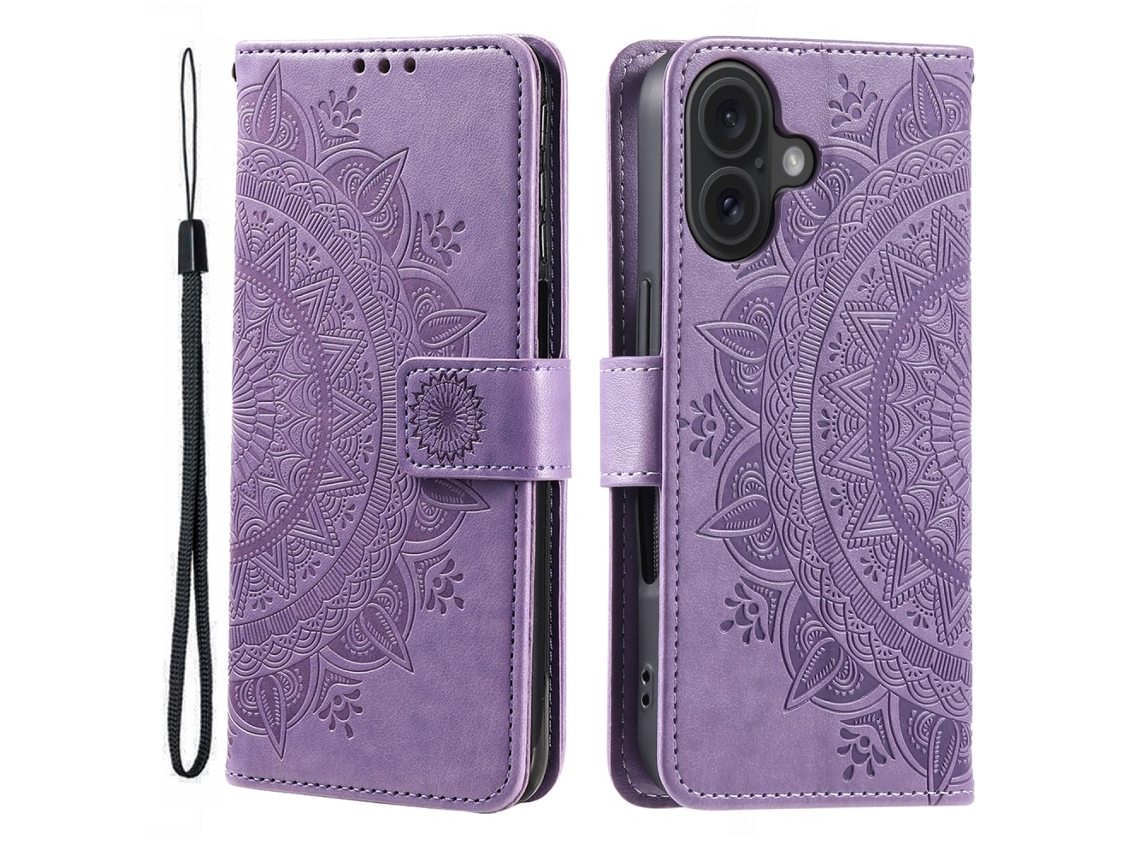 Capa Em Couro Pu Com Suporte, Para Apple Iphone 16 - Cor Roxo