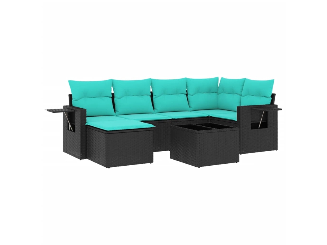 Conjunto de Sofá de Jardim, 7 Peças, Almofadas, Rattan Preto MAISON EXCLUSIVE