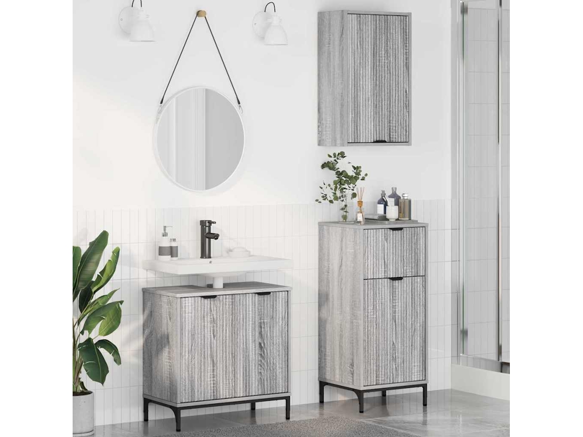 Vidaxl Conjunto De Móveis Para Banheiro 3 Pcs Sonoma Cinzento