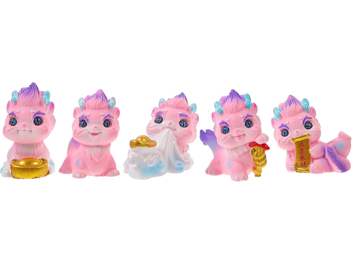 Conjunto De 5 Miniaturas De Dragões Chineses Em Resina Para Decoração De Mesa E Carro, Miniaturas Decorativas Para Casa E Escritório Gokoco