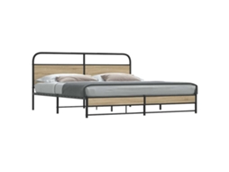 Vidaxl Estrutura De Cama Sem Colchão 180x200cm Metal Carvalho Fumado