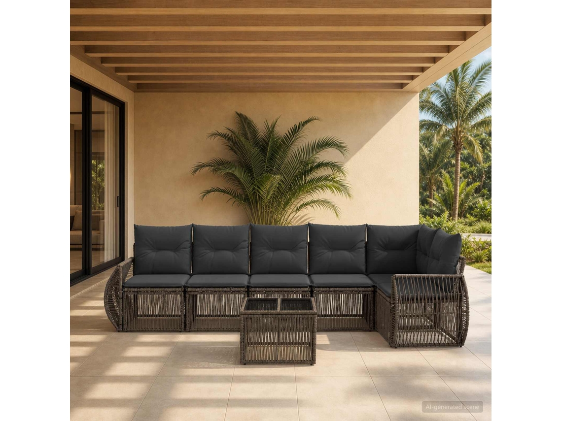 Vidaxl Conjunto De Sofá De Jardim 7 Unid. Cinza E Cinza Escuro Vime Pe