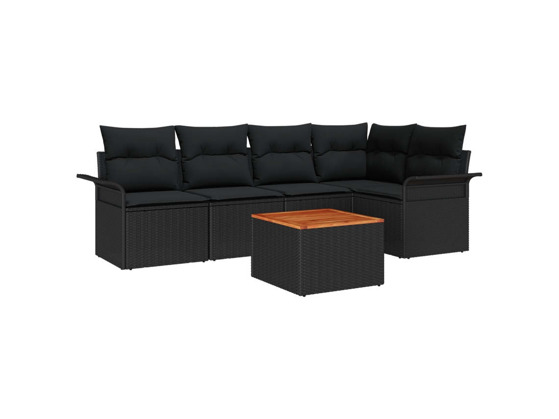Conjunto 6 Sofá De Jardim Vidaxl Preto Vime Pe (242,5 X 132,5 X 69 Cm)