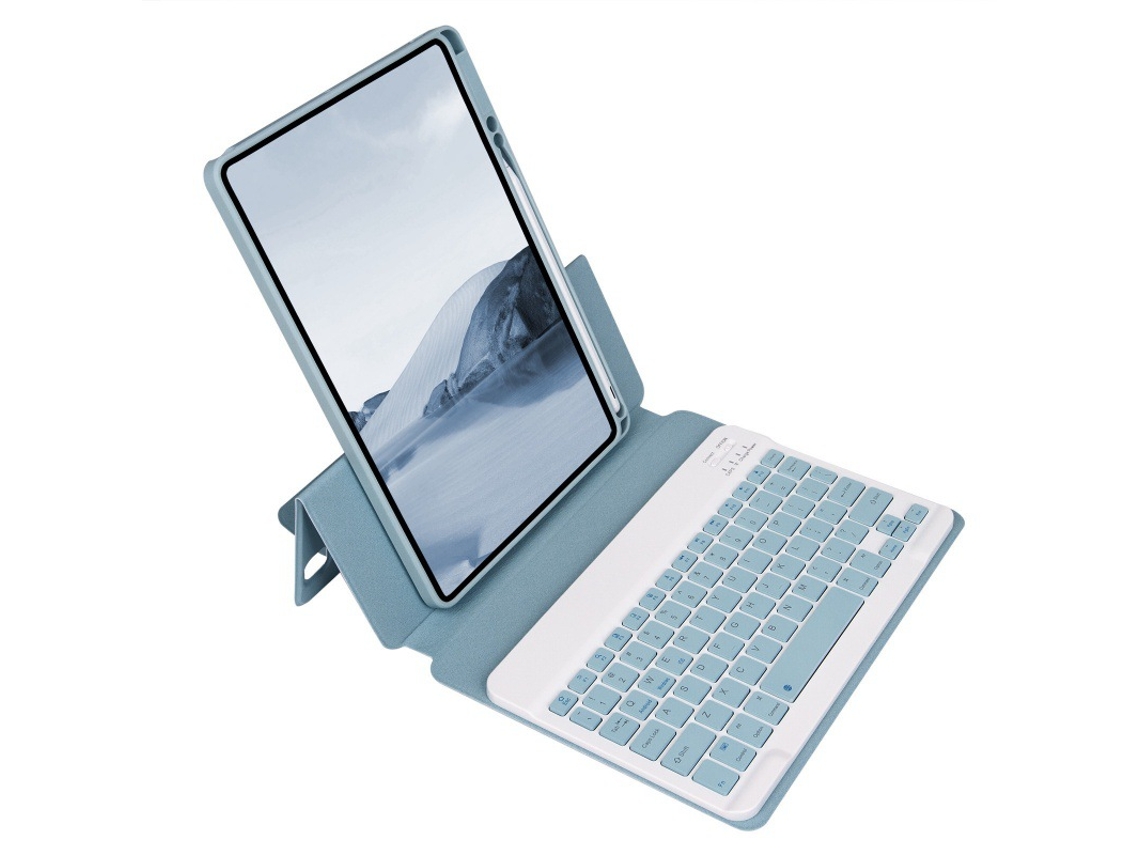 Capa de Teclado Bluetooth para iPad 9.7 2018/2017 XIAOMOYU, em Acrílico, giratória, azul acinzentado