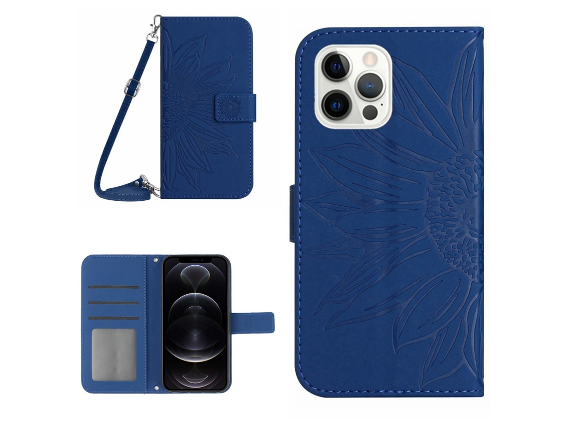 Capa Pega Para Iphone 12 Pele Sintética Azul