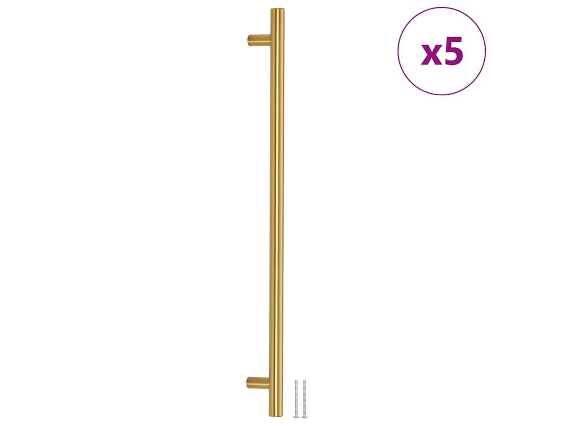 Conjunto 5 Puxadores para móveis VIDAXL aço inoxidável dourado (480 mm)