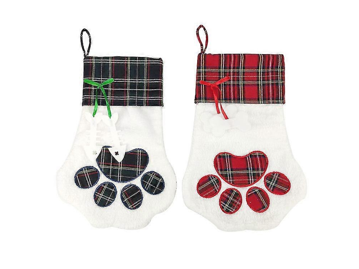 Meias De Natal Grandes Para Animais De Estimação, Meias De Natal Com Pegadas De Cachorro Vermelhas E Verdes Olysi Shop