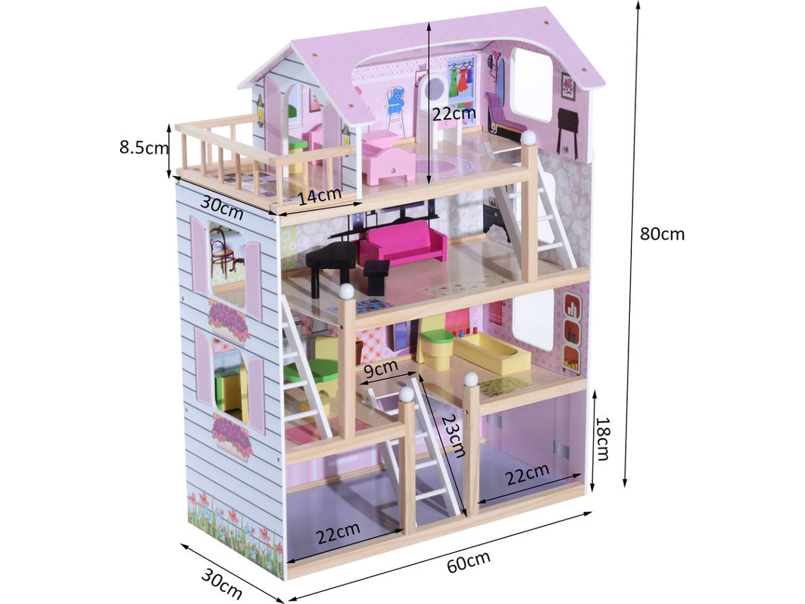 Casinha mdf para Boneca de 30cm de Altura com 22 Móveis