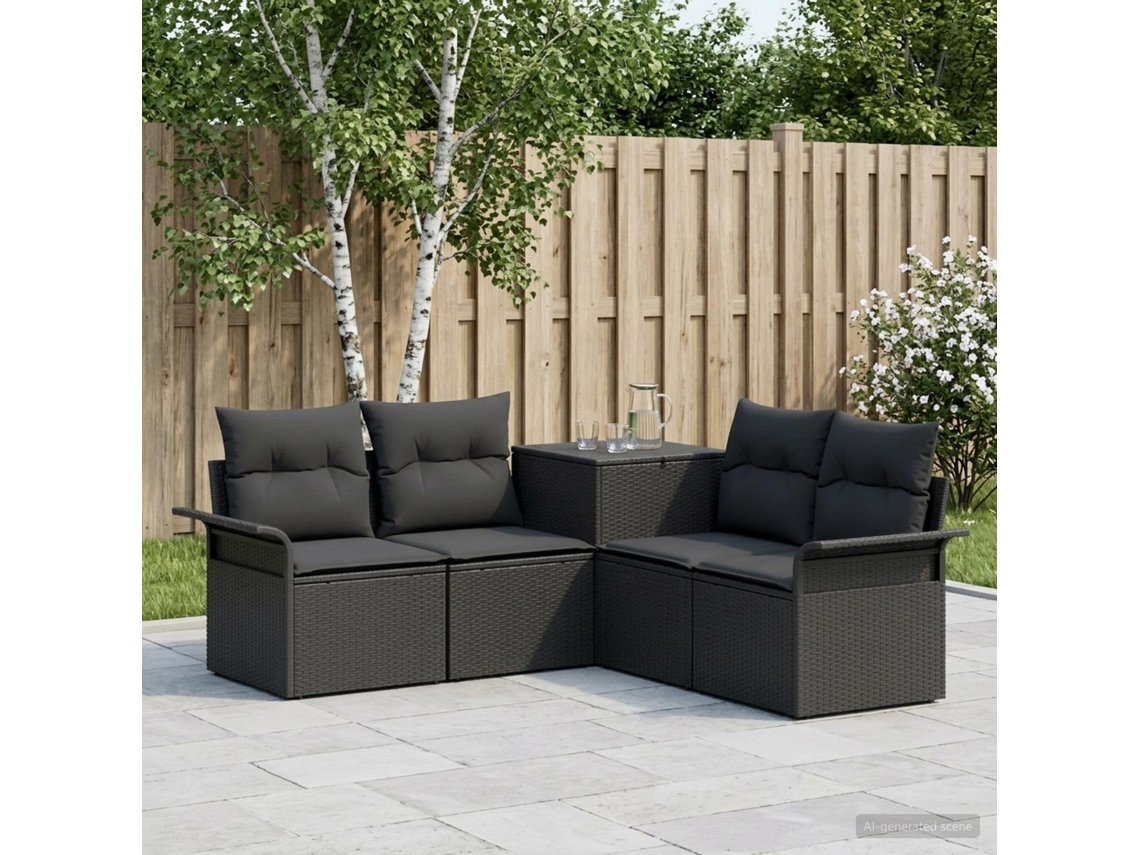Vidaxl Conjunto De Sofás 5 Unid. Preto Rattan Poliéster E Aço