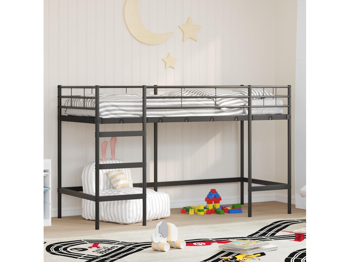Vidaxl Estrutura de Cama Loft para Crianças Liso Preto 75 X 190 Cm Aço