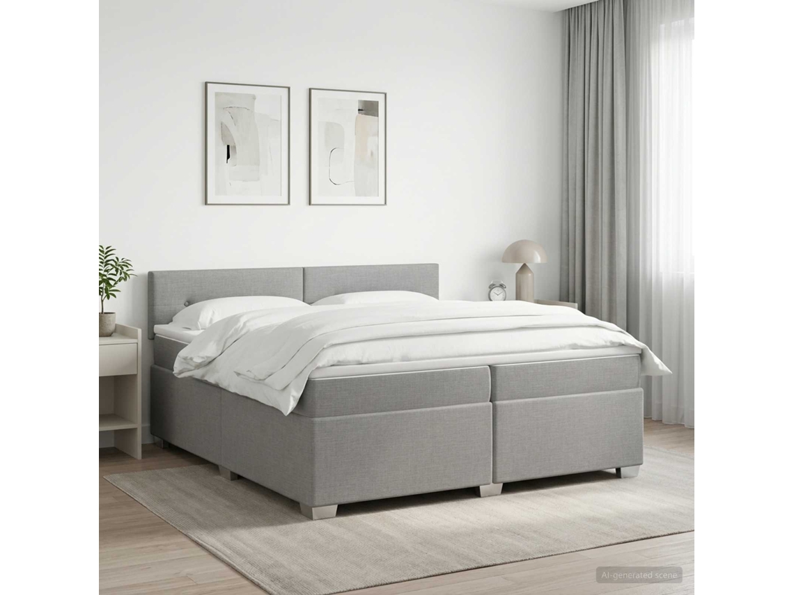 Vidaxl Cama Box Spring Com Colchão Cinzento-claro 200 X 200 Cm Tecido