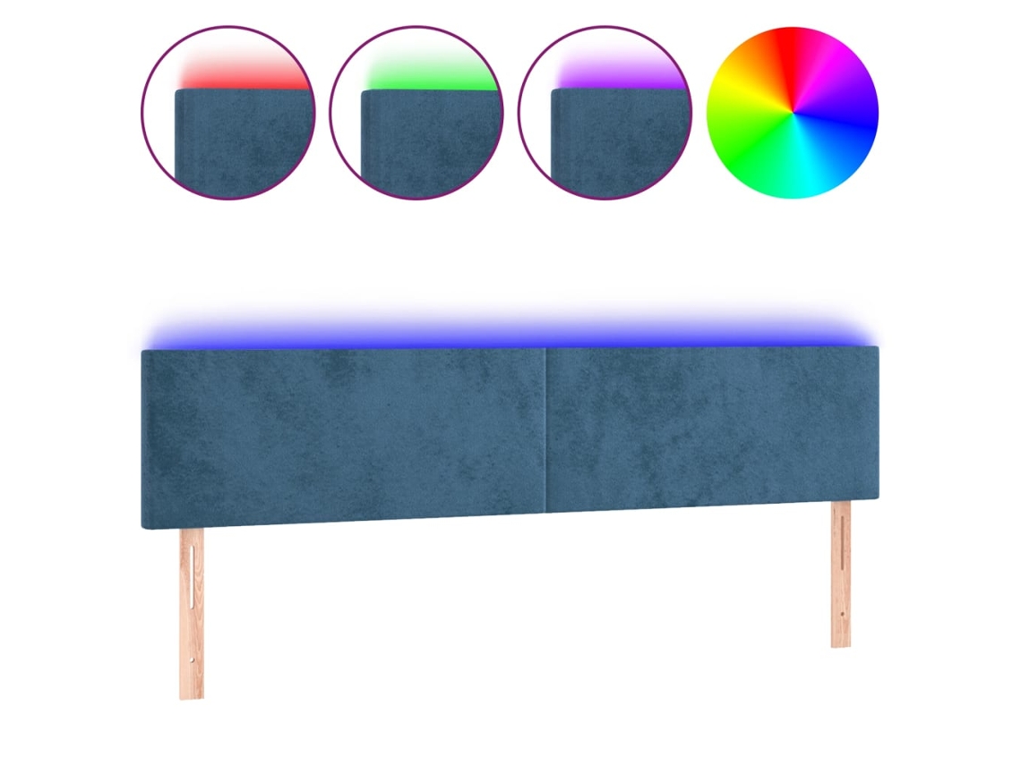Cabeceira com luzes led VIDAXL Azul Veludo (160x5x88 cm)
