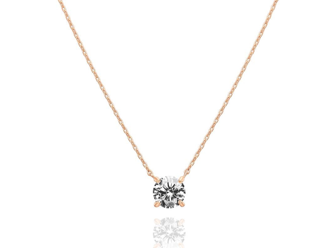 2026 colar Solitário de Cristal Zircônia Cúbica com Revestimento de Ouro 14k, Delgado, Rosa, 45mm