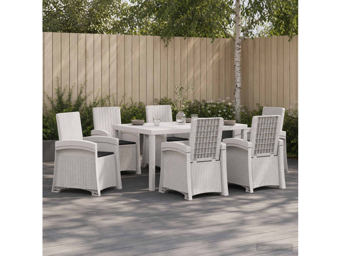 Vidaxl Conjunto De Jantar Para Jardim 7 Unid. Branco E Antracite Pp