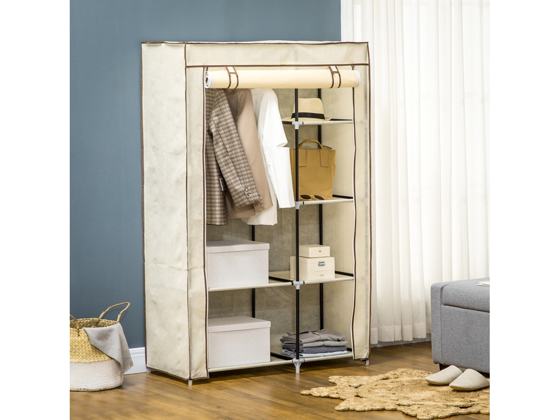 Guarda-roupa dobrável de tecido Liptaptyn com 2 cabides e 6 gavetas em bege para quarto e corredor