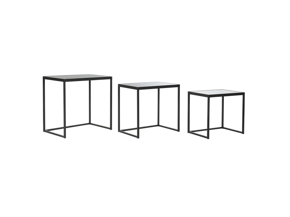 Conjunto de 3 Mesas Laterais de Metal e Vidro, 58x36,5x53,5cm ALEXANDRA HOUSE LIVING
