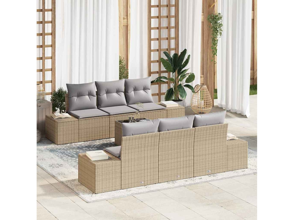 Vidaxl Conjunto De Sofá De Jardim 8 Unid. Bege E Cinza Vime Pe