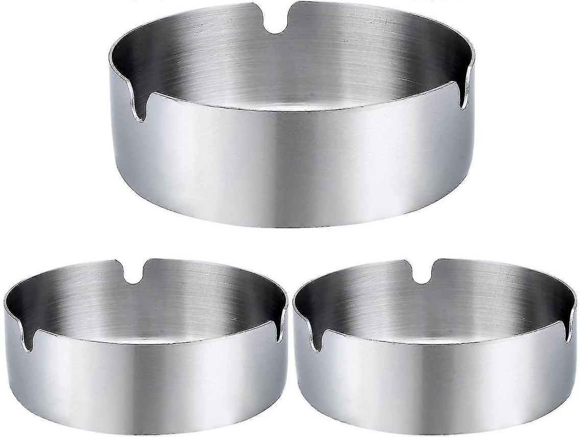 Elysve Kit Conjunto De 3 Cinzeiros De Charuto Redondos De Aço Inoxidável Mesa - Resistente, 4,1 Polegadas, 10 Cm, 1,5 Polegadas