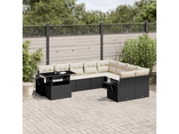 10 Pcs Conjunto Sofás De Jardim C/ Almofadões Vime Pe Preto Dkd Home Decor