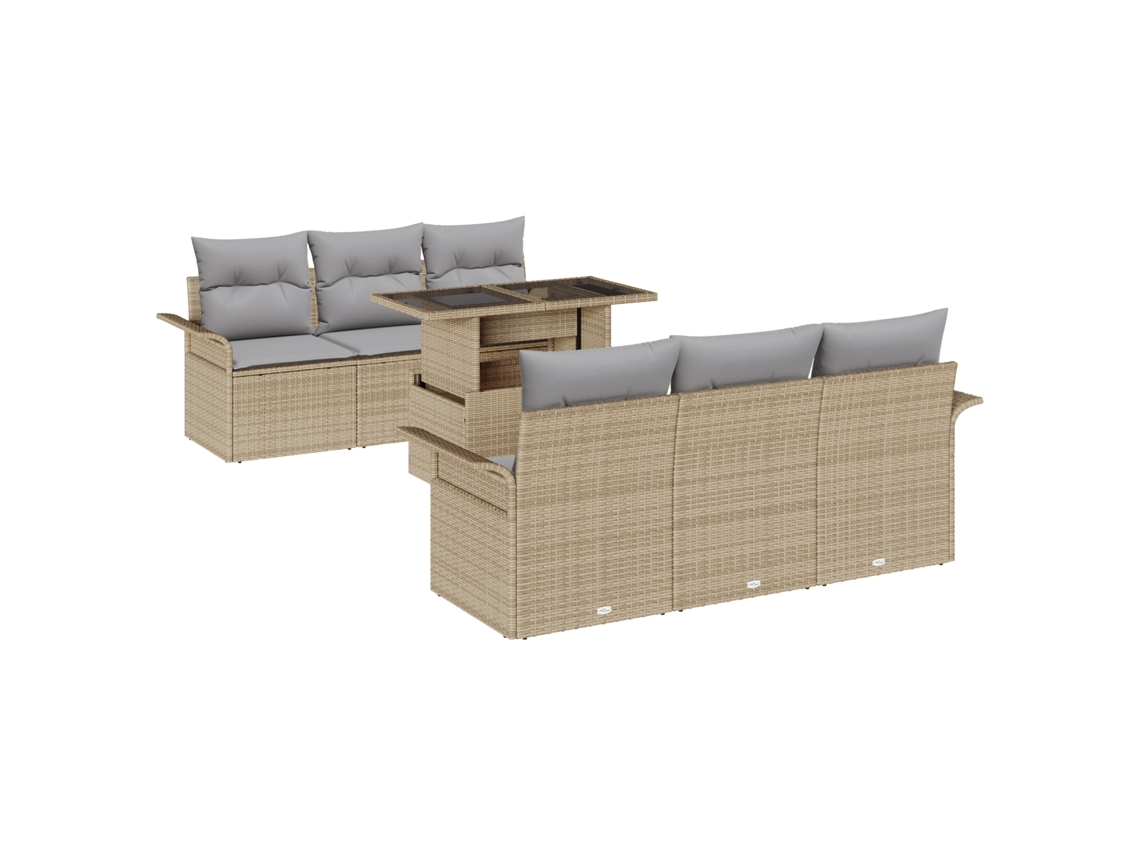 Conjunto 7 Sofá De Jardim Vidaxl Bege Vime Pe (196 X 179 X 85 Cm)