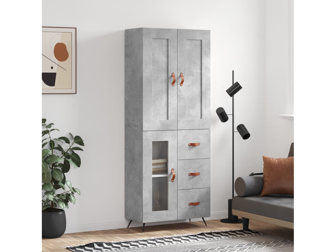 Vidaxl Armário Alto 69,5x34x180 Cm Derivados De Madeira Cinza Cimento