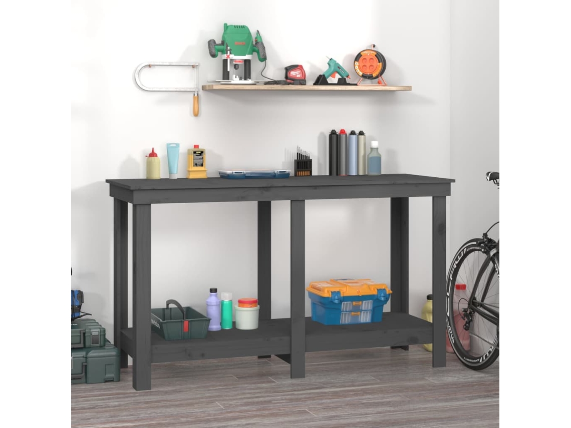 Vidaxl Banco De Trabalho 140x50x80 Cm Pinho Maciço Cinza