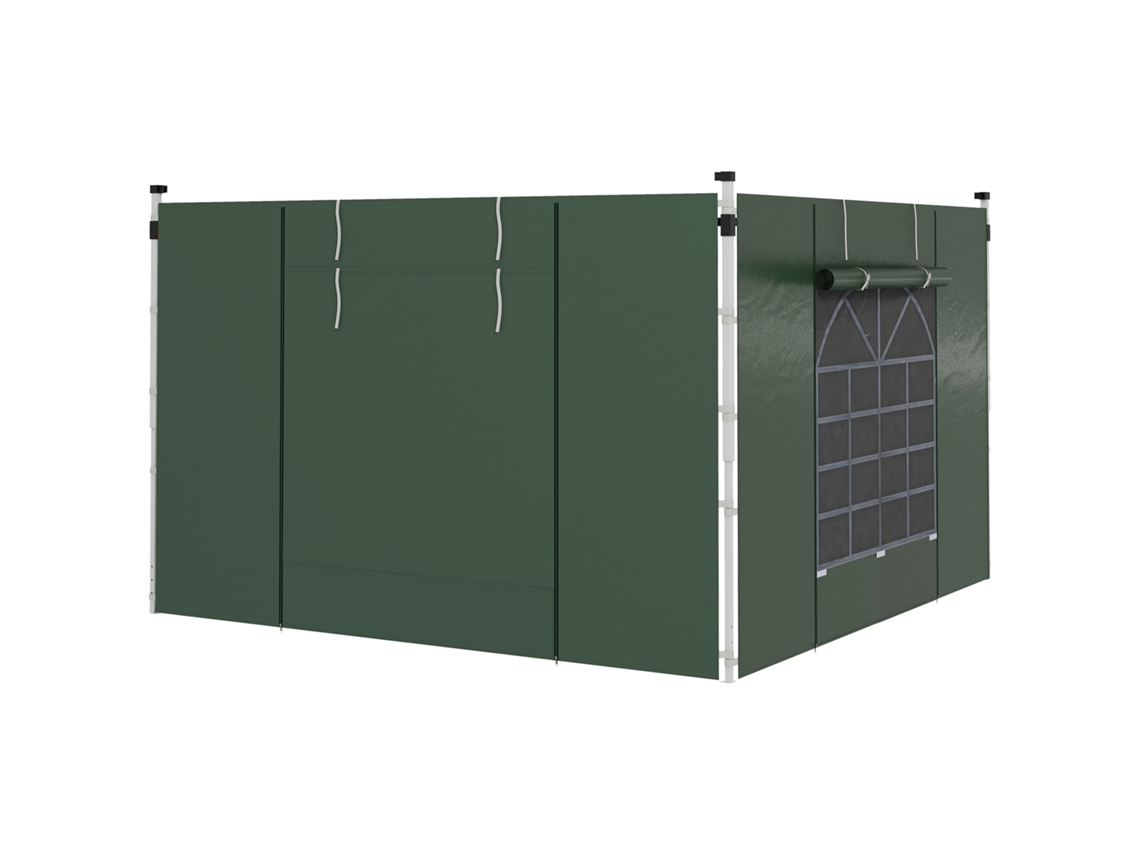 Paredes Laterais Para Tenda De 2 Painéis 295x195 Cm Com Janela Enrolável E Porta Com Fecho De Correr Para 3x3 M Ou 3x6 Verde