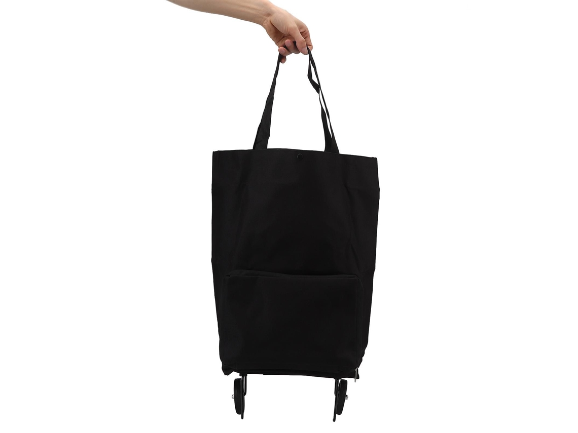 Carrinho de Compras Dobrável com Rodas, Bolsa de Armazenamento Multifuncional em Tecido, Bolsa de Compras Portátil Preta. GOKOCO