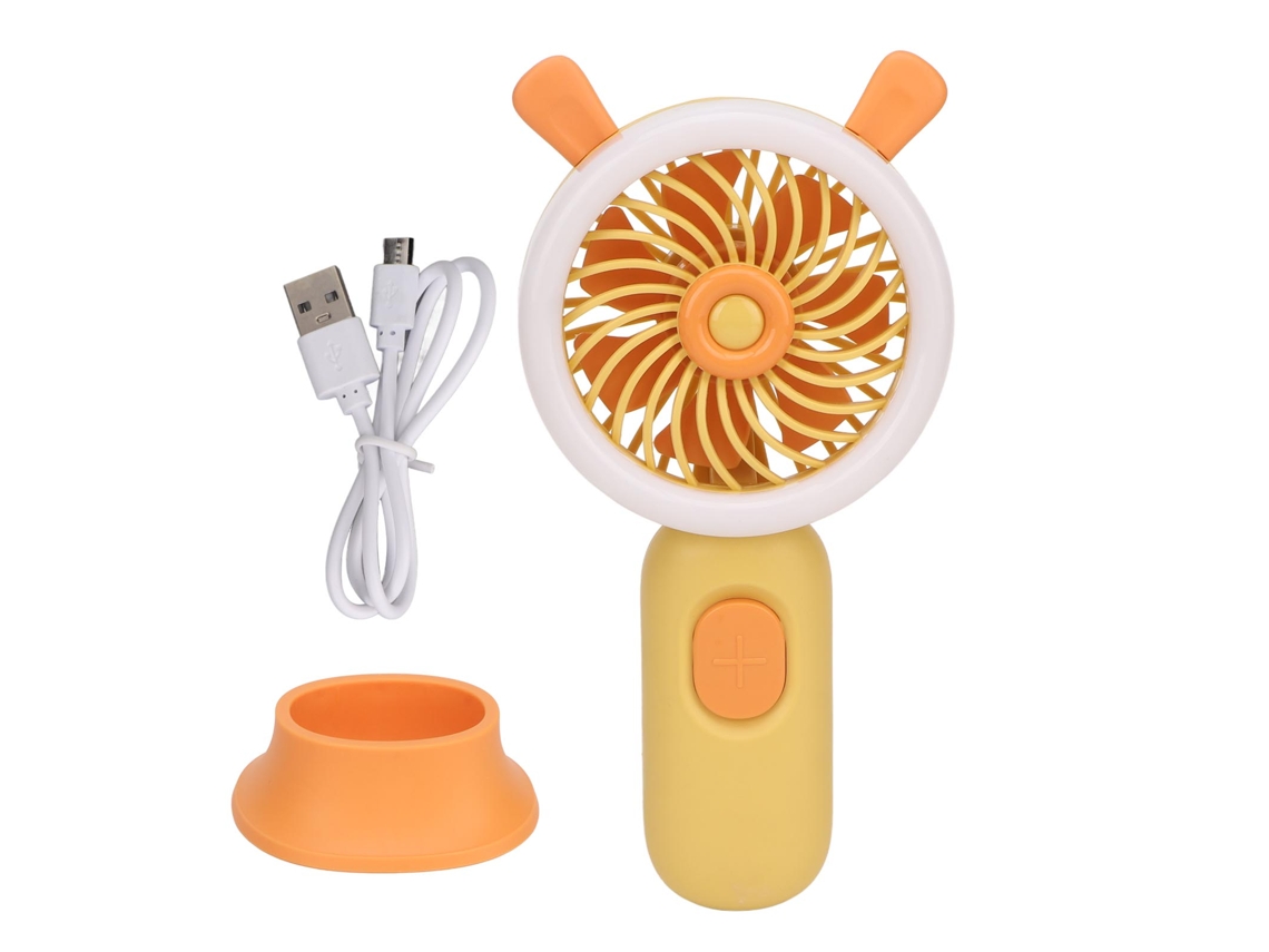 Ventilador Portátil Ergonômico Recarregável Via Usb Com Três Níveis De Ajuste E Luz Brilhante Para Uso Externo, Na Cor Amarela