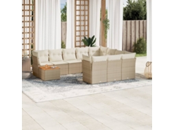 Conjunto de Sofá de Jardim 11 Peças C/ Almofadões Vime Pe Bege Dkd Home Decor