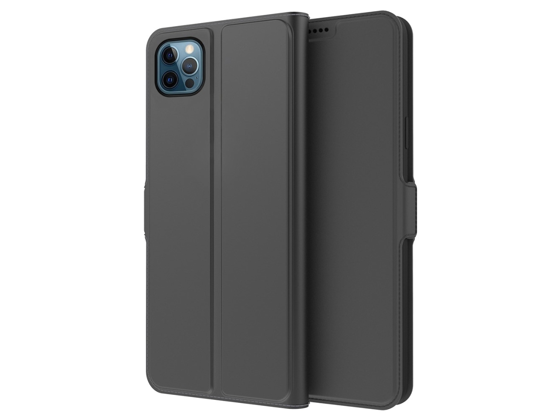 Capa Quedas Para Iphone 14 Pro Pele Sintética Anti-riscos Com Porta-cartões Preto