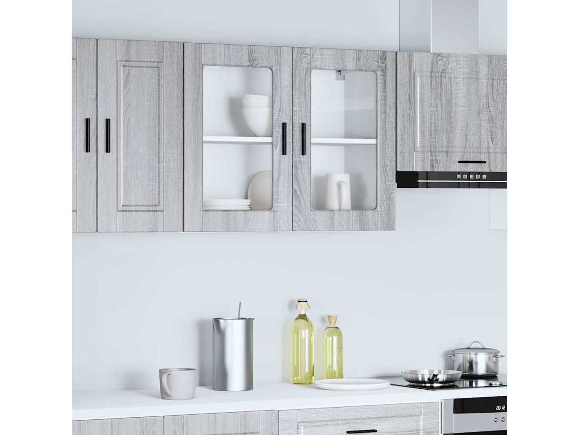 Vidaxl Armário De Parede De Cozinha Porta De Vidro Porto Cinza Sonoma