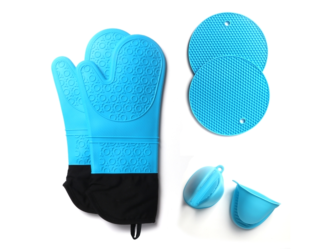 Conjunto De Luvas De Forno De Silicone Com 6 Peças Azul Yunzii